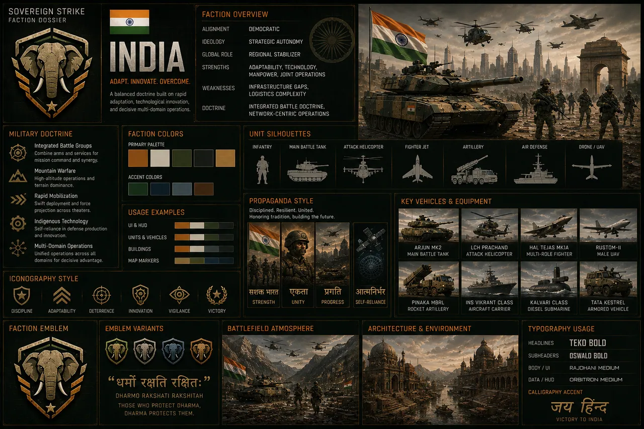 India faction dossier — overview, doctrine, vehicles, propaganda, iconography, atmosphere